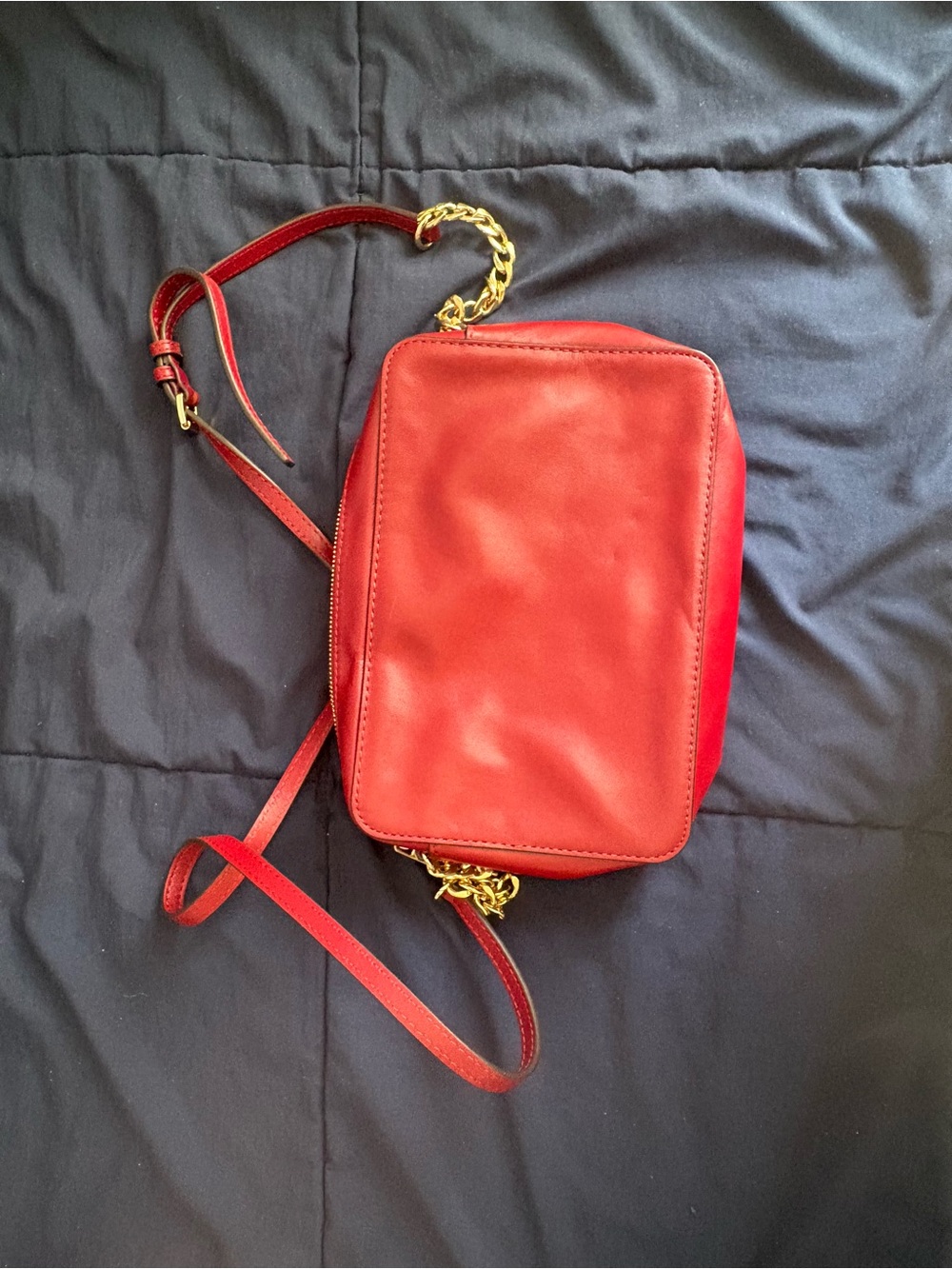 Michael Kors Red Leather Crossbody with Gold Chain Accent